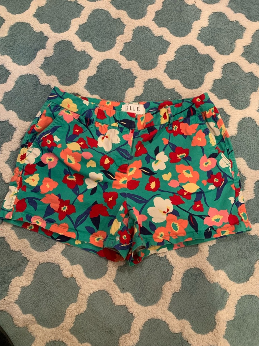 ELLE Teal Floral Casual Pull-On Shorts